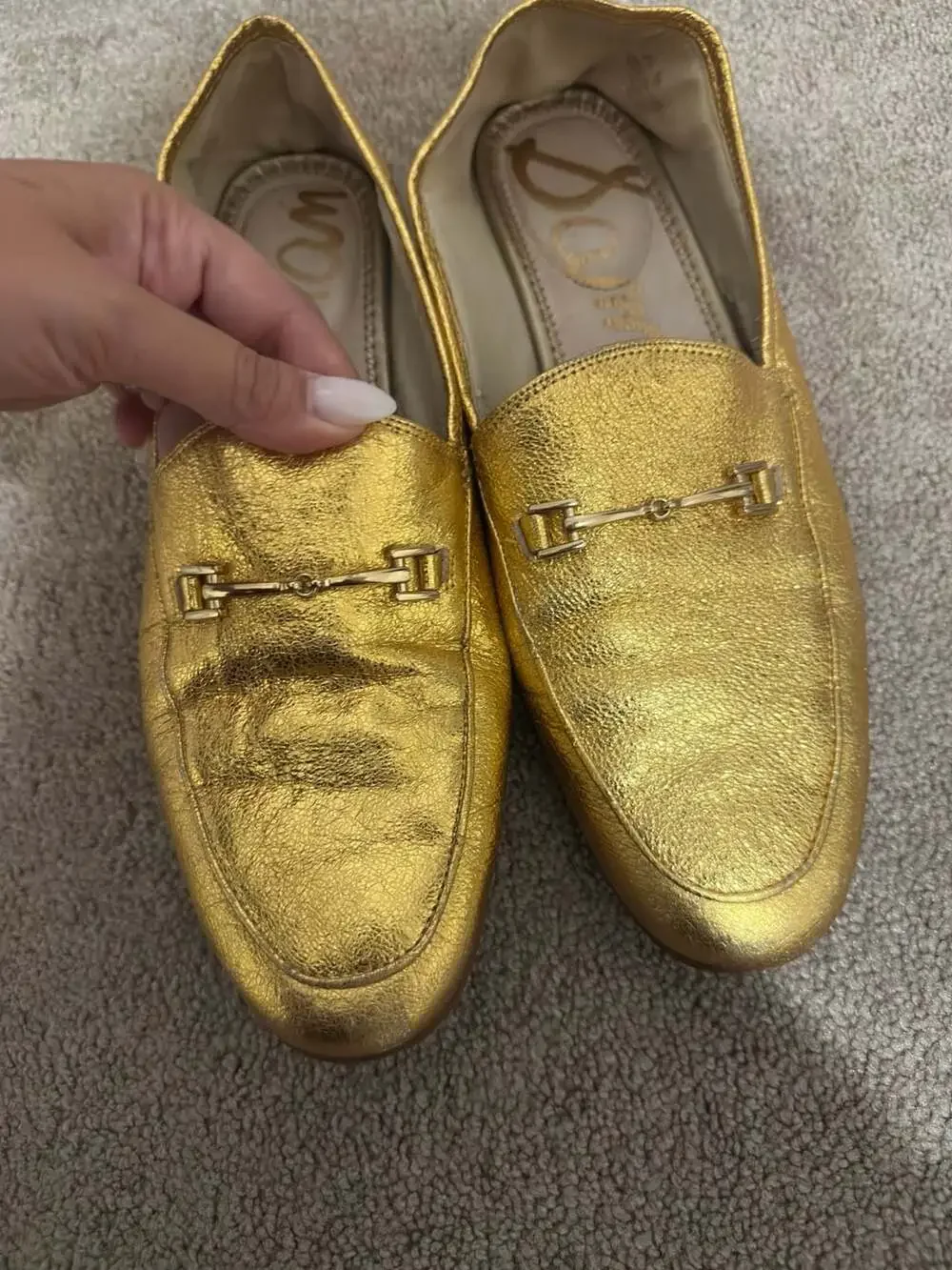 Sam Edelman Loraine Metallic Gold Leather Horsebit Loafers